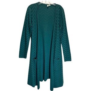 Anthropologie Moth Vergennes Green Chevron Long Line Open Cardigan - Medium